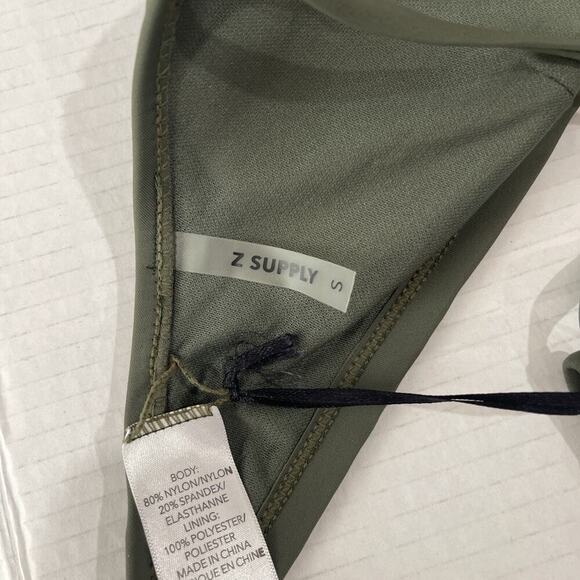 Z Supply Bikini Top Swim Suit Top Olive Green Sporty Paddle Board Back Tie NEW - Picture 6 of 8